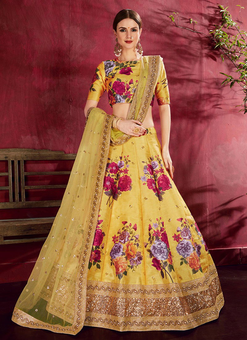 ZEEL CLOTHING CARNATIONS Designer Wedding Bridel Wear Heavy Banglori Silk Floral Print Dori Zari And Sequins Embroidery with Stone Work Lahenga Choli Collection